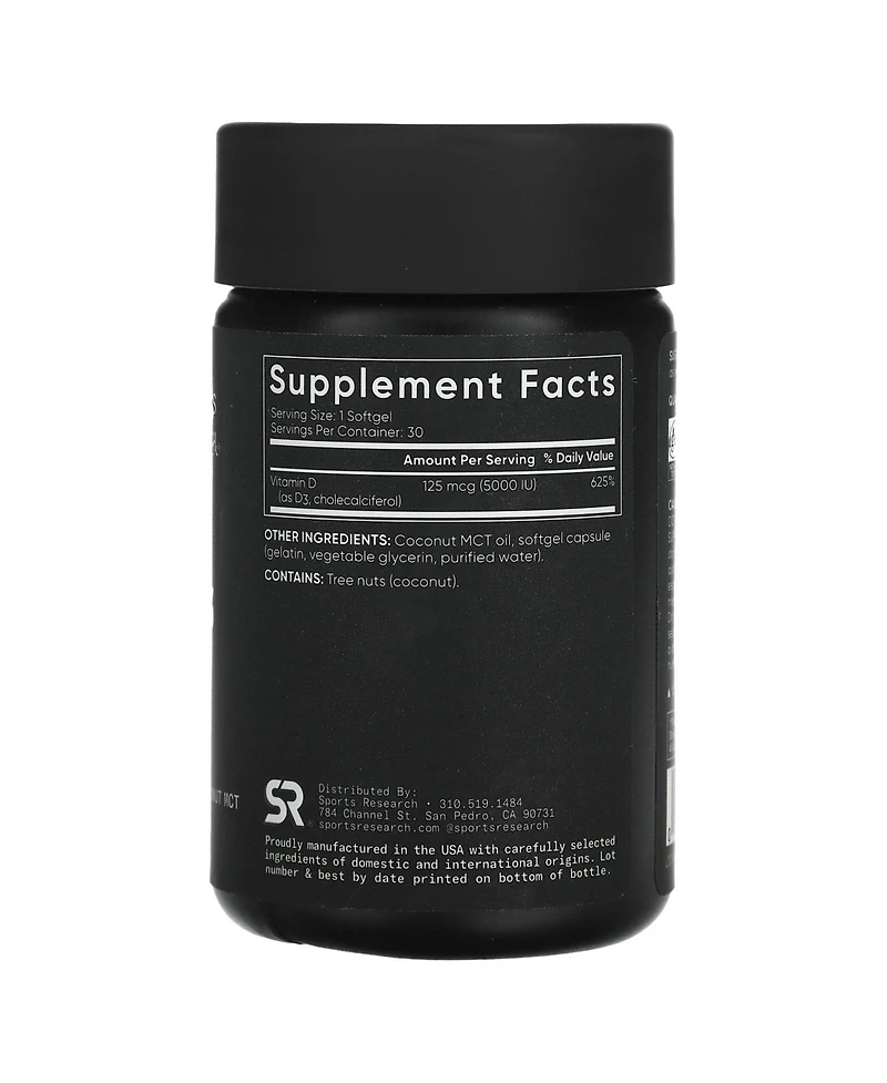 Sports Research Vitamin D3 Extra Strength 125 mcg (5 000 Iu)