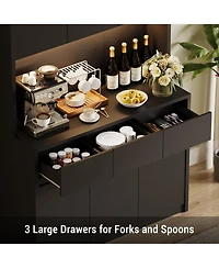 gaomon 70" Kitchen Food Pantry with Charge Station, Led Light,Storage Cabinet