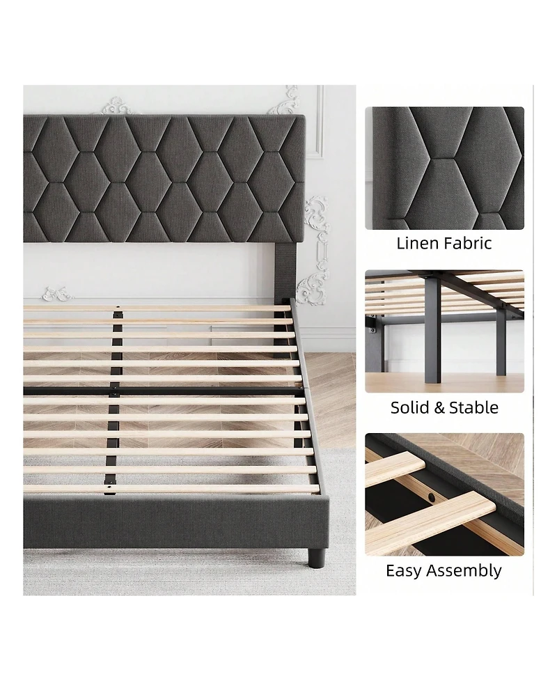 gaomon Bed Frame With Headboard Upholstered Bed Frame, Heavy-Duty Platform Bed Frame With Strong Wood Slats, Upholstered Mattress Foundation No Box Sp