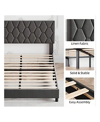 gaomon Bed Frame With Headboard Upholstered Bed Frame, Heavy-Duty Platform Bed Frame With Strong Wood Slats, Upholstered Mattress Foundation No Box Sp