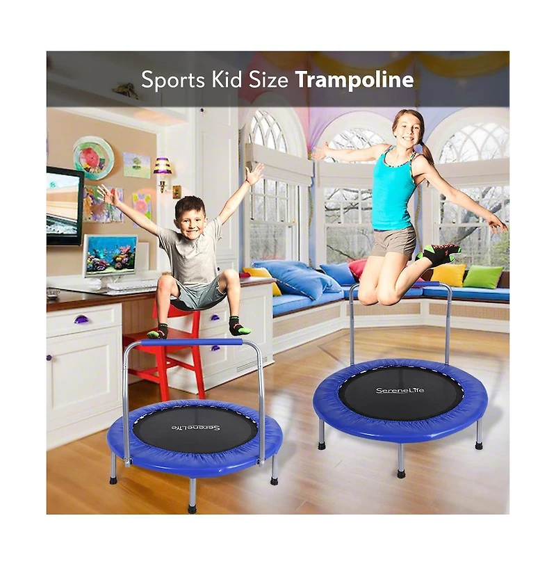 SereneLife Kids Size Sports Trampoline with Handrail and Coil Spring - SLSPT365