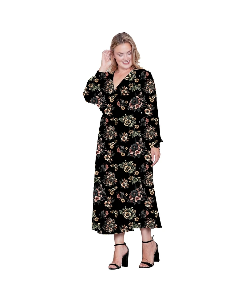 Standards & Practices Plus Floral-Print Long Sleeve Maxi Wrap Dress