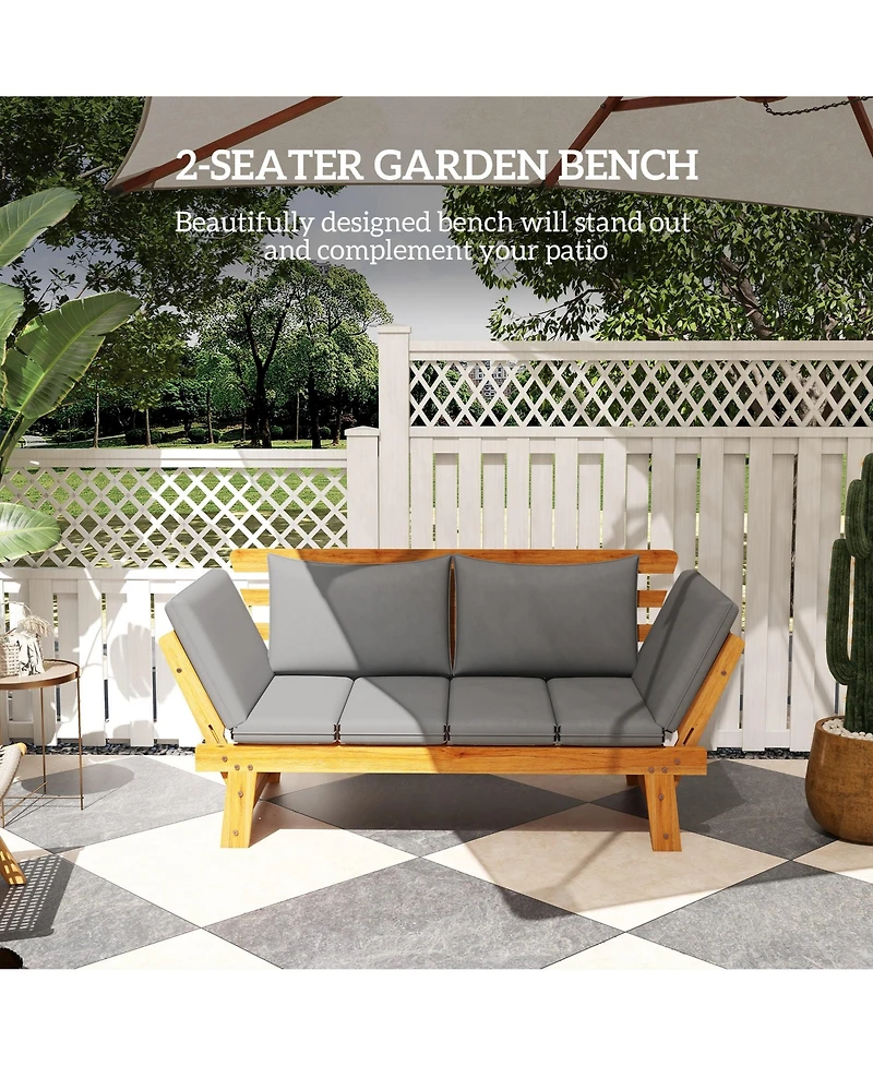 Outsunny Wooden Garden Bench for Outdoor w/ Cushions, Patio Loveseat, Gray
