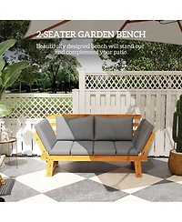 Outsunny Wooden Garden Bench for Outdoor w/ Cushions, Patio Loveseat, Gray