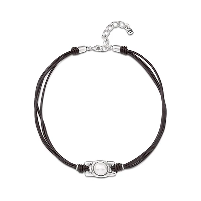 UNOde50 Leather Strip and White Bead Necklace