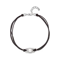 UNOde50 Leather Strip and White Bead Necklace