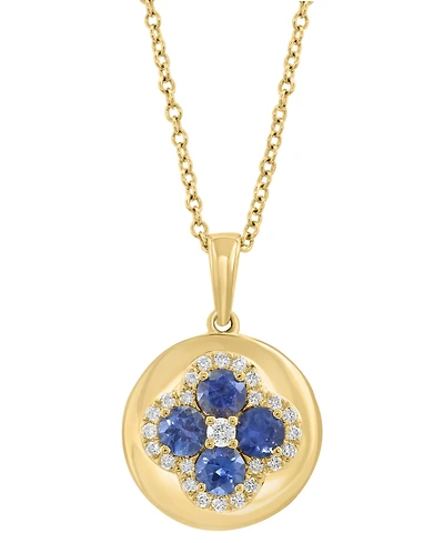 Effy Blue Sapphire (5/8 ct. t.w.) & Diamond (1/6 ct. t.w.) Flower Disc 18" Pendant Necklace in 14k Yellow Gold