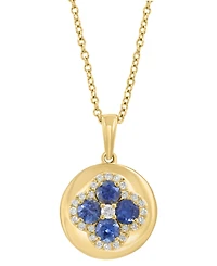 Effy Blue Sapphire (5/8 ct. t.w.) & Diamond (1/6 ct. t.w.) Flower Disc 18" Pendant Necklace in 14k Yellow Gold