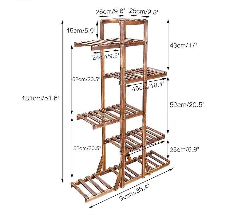 Unho 6-Tiered Wood Plant Stand Flower Pot Rack Bonsai Display Bench Patio Shelf Porch