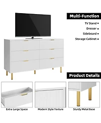 gaomon White 6 Drawer Dresser for Bedroom, 56” Wide Wood Dresser Organizer with Metal Legs