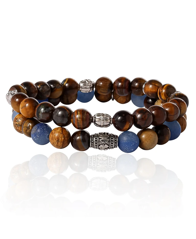 Lucky Brand Tiger s Eye & Sodalite Beaded Stretch Bracelets - Natural Stone Bracelet Set for Men