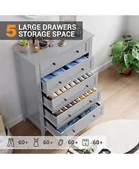 gaomon White 5 Chest of Drawer Dresser, Modern Tall Nightstand with Deep Drawers and Nickel Round Handle