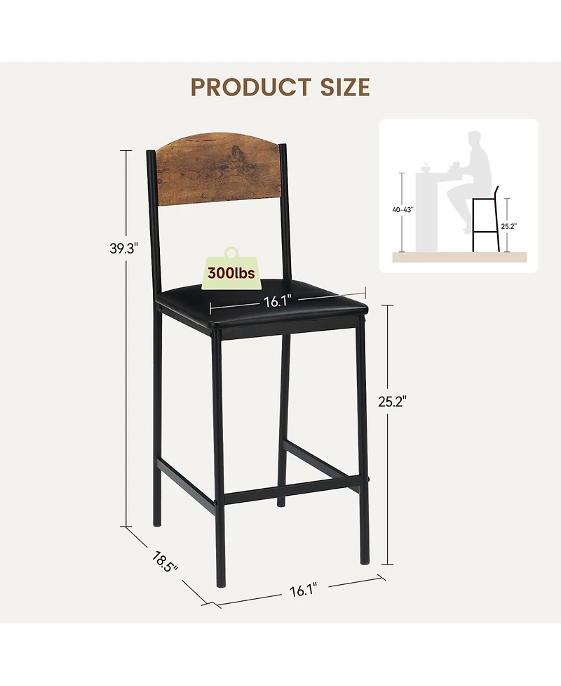 Gaomon Bar Stools Set of 2, Kitchen Barstools with Footrest and Back