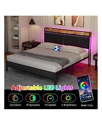 gaomon Full/Queen/King Size Bed Frame With Charging Station, Led Bed Frame With Storage Headboard, Upholstered Platform Bed Frame
