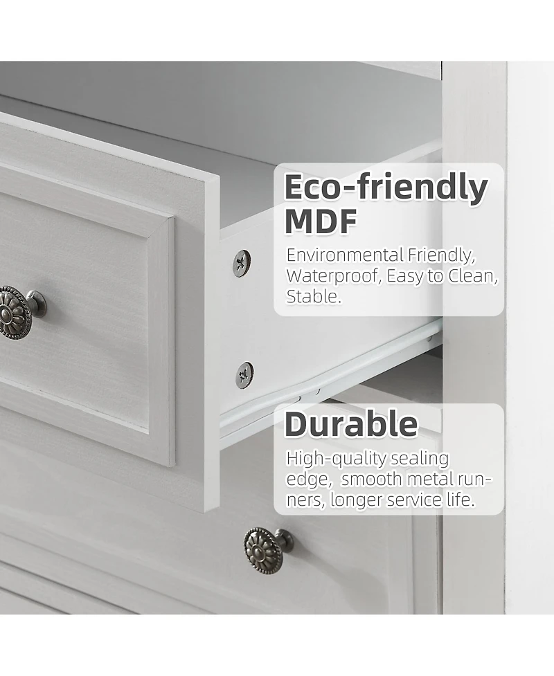 gaomon 5 Drawers Dresser for Bedroom, White Dresser with Wide Drawers, Wood Chest of Drawers, Tall Dresser for Bedroom