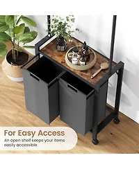 gaomon Laundry Sorter, 2 Section Laundry Hamper With Hanging Bar, Laundry Basket Organizer With Storage Shelf