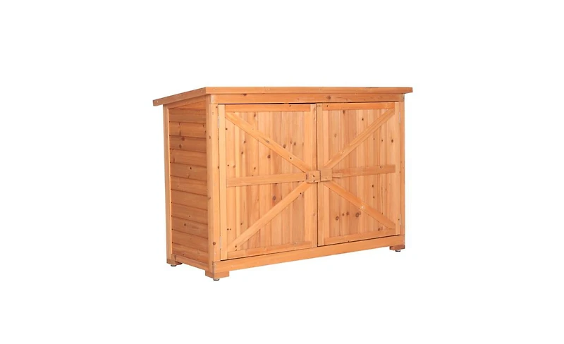 Slickblue Outdoor Fir Wooden Garden Shed with Double Doors and Lockers, Vibrant Orange Red Storage Cabinet Unit