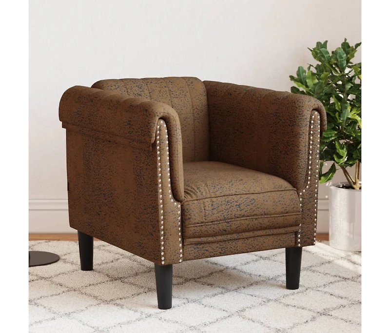 Sofa Chair Brown Faux Suede Leather