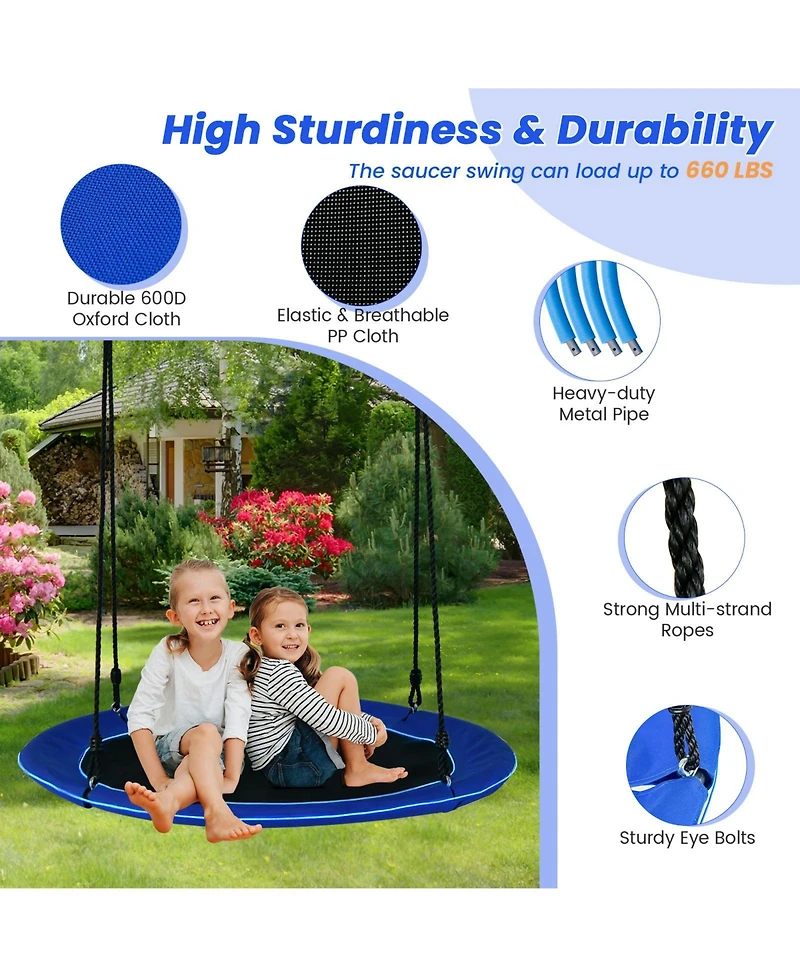 Sugift Kids 40 Inches Saucer Tree Swing Adults-Navy