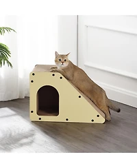 The Licker Store Kento 23.63" Minimalist Cardboard Angled Cat Cave Scratcher with Catnip, Almond