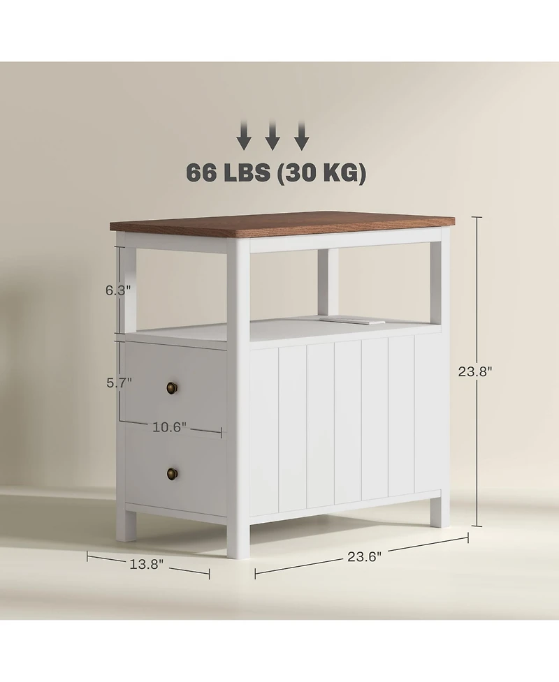 Homcom Narrow End Table with Charging Station, Usb Ports, Drawers,