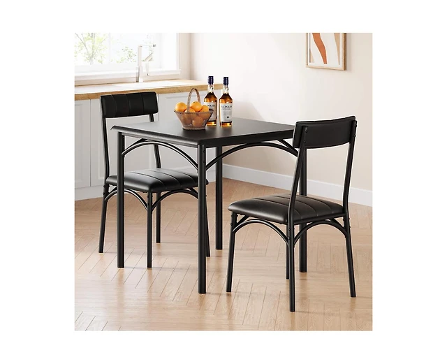 Dining Table Set For 2 With Upholstered Chairs - Square Kitchen Table For Small Spaces, Rustic Brown