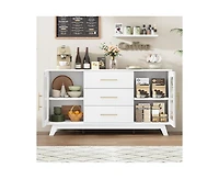 gaomon Coffer Bar Cabinet with 2 Fluted Glass Doors, 56" Modern Sideboard Buffet Cabinet with 3 Drawers