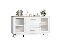gaomon Coffer Bar Cabinet with 2 Fluted Glass Doors, 56" Modern Sideboard Buffet Cabinet with 3 Drawers, White Large Storage Cabinet for Kitchen Dinin