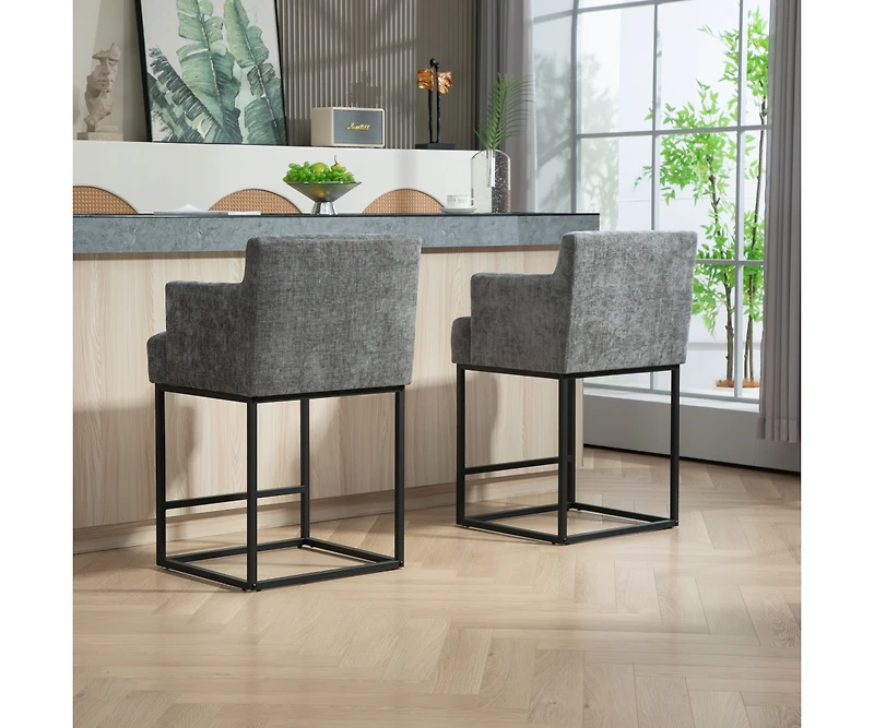 Set of 2 High Quality Counter Height Bar Stools,Black Metal Frame Bar Chairs with Backs-The Pop Home