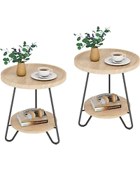 Tribesigns Set of 2 Round End & Side Table with Metal Legs, Modern Industrial Beside Table, Small Accent Table Snack Table