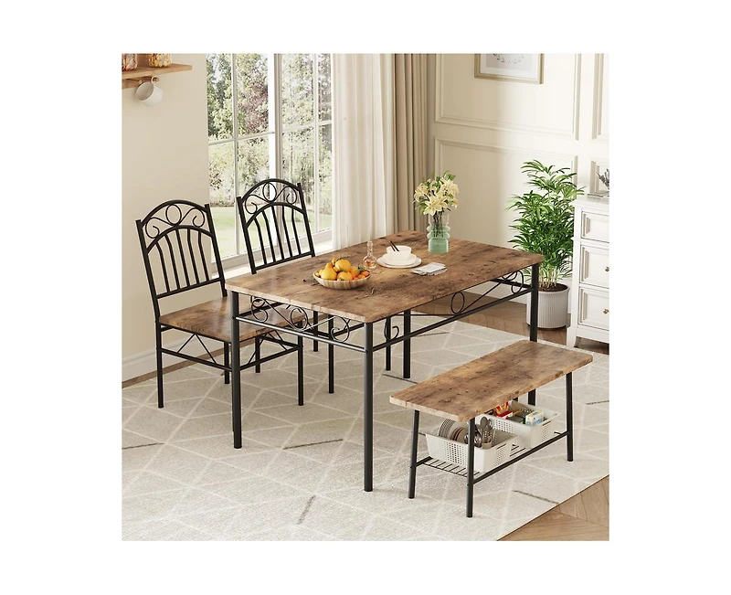 gaomon Dining Table Set for 4,Kitchen Table with Chairs Set of 4,Kitchen Table Set with 2 Chairs and Bench,4 Piece Dining Room Table Set for Small Spa