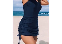 Cupshe Women's Square Neck Ruched Drawstring Side Shirred Swim Dress