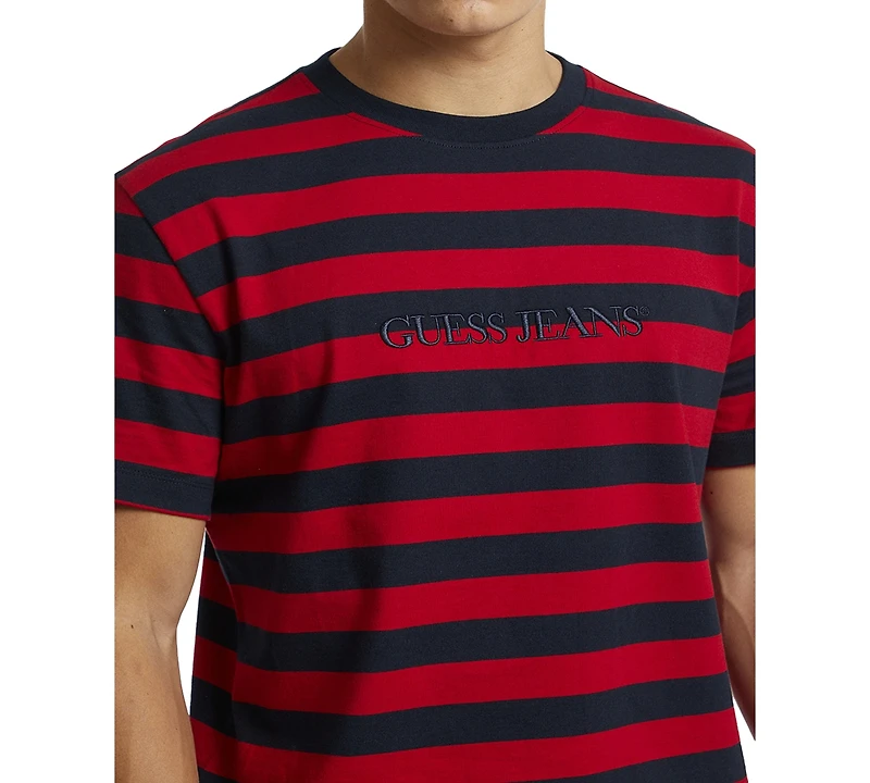 Guess Jeans Men's Regular-Fit Stripe Embroidered Logo Graphic T-Shirt