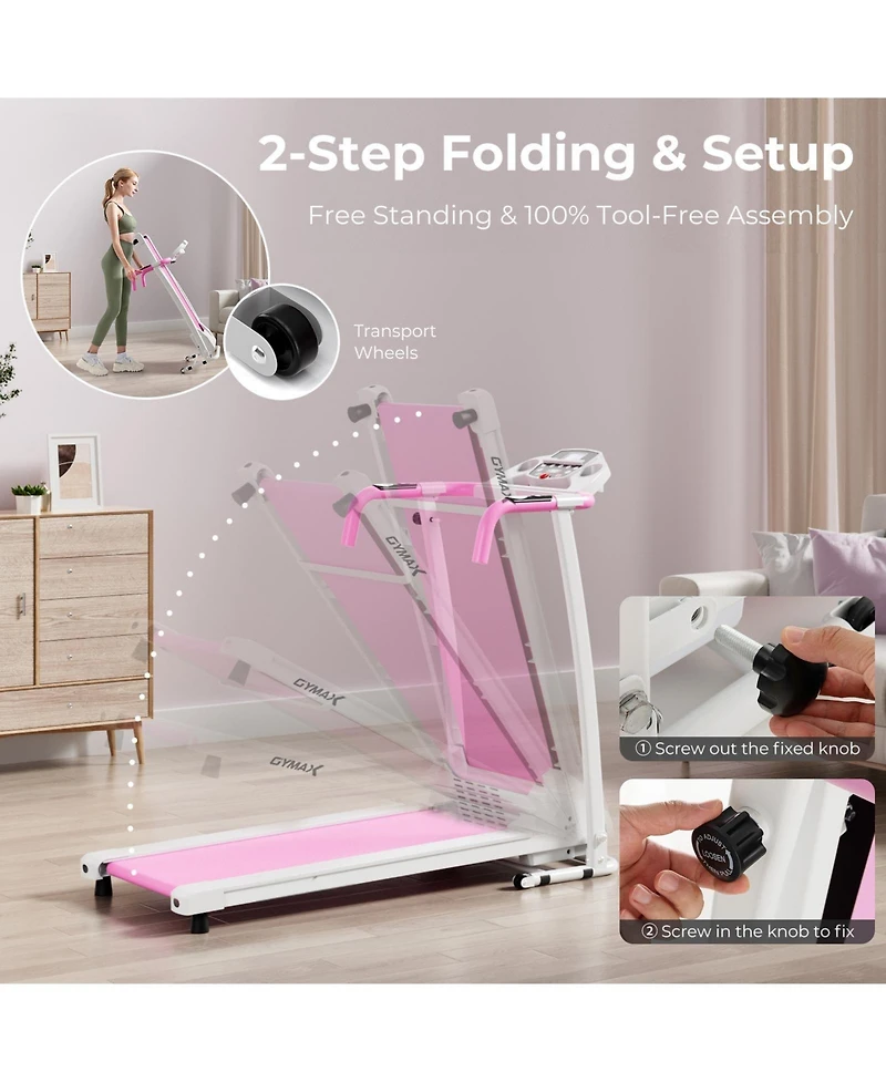 Hongge Folding Treadmill with 12 Preset Programs and Lcd Display-White