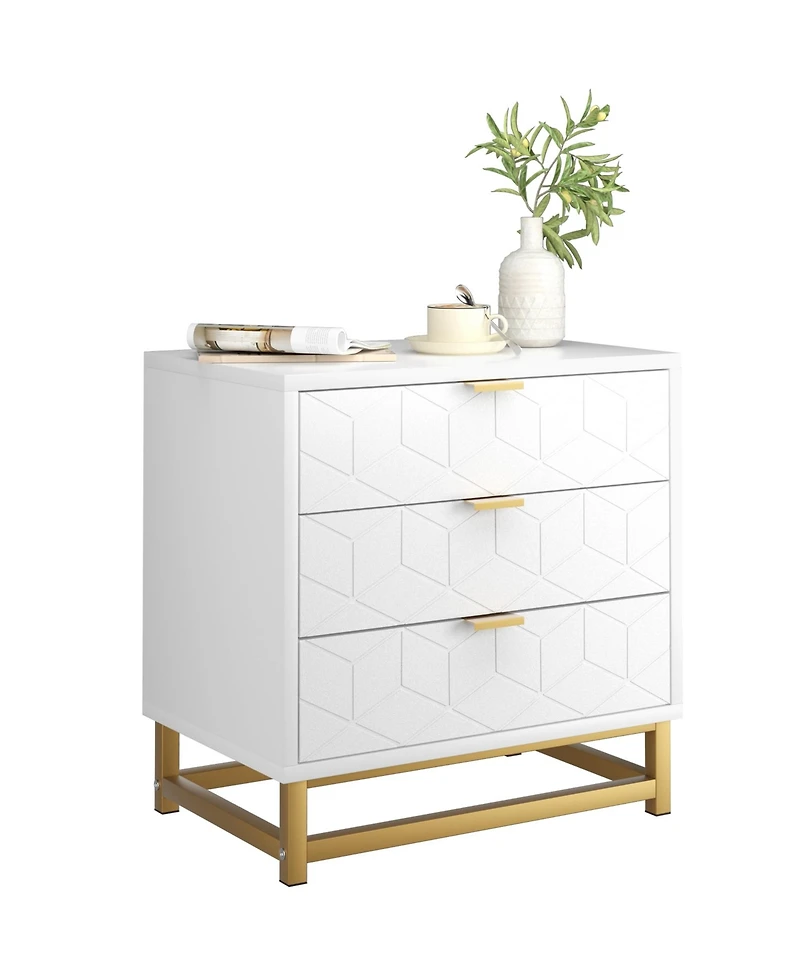 White 3 Drawer Dresser for Bedroom, Modern Dressers & Chests of Drawers, Wood Dresser Chest Organizer with Metal Legs