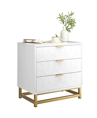 White 3 Drawer Dresser for Bedroom, Modern Dressers & Chests of Drawers, Wood Dresser Chest Organizer with Metal Legs