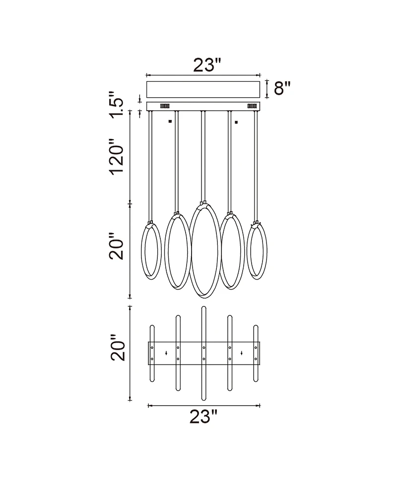 Cwi Lighting 20" Metal Hoops 5 Light Led Chandelier
