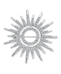 Bling Jewelry Summer Flaming Sunshine Micro Pave Cz Starburst Celestial Sunburst Sun Pin Brooch Brass
