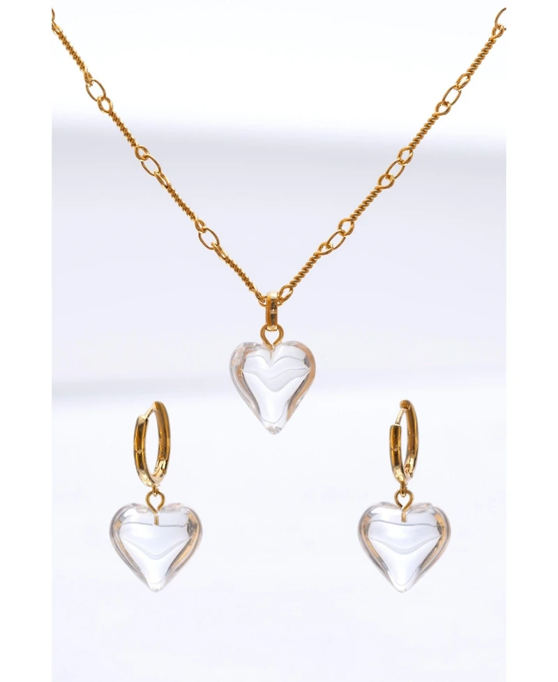 Frost Heart Necklace and Earrings Set