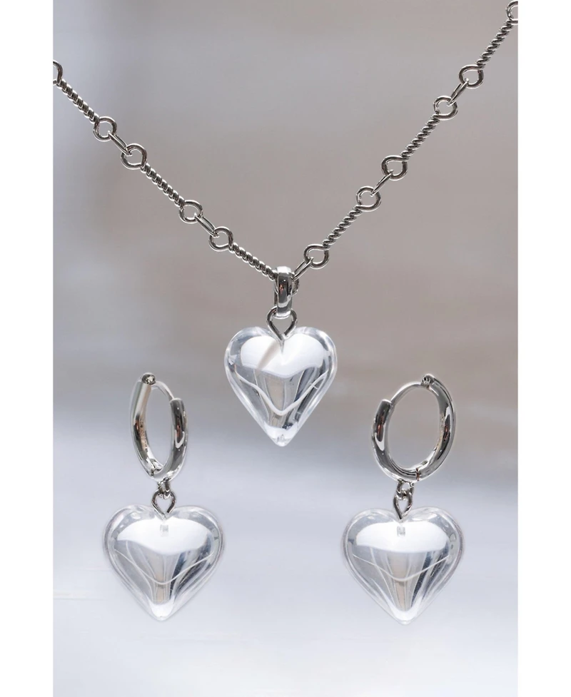 Frost Heart Necklace and Earrings Set