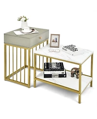 Skonyon 2 Pieces Modern Nesting Coffee Table Set with Drawer and Shelf