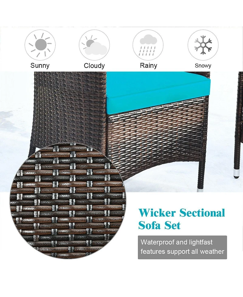 Sugift 4 Pieces Patio Rattan Sofa Set with Chairs and Glass Coffee Table