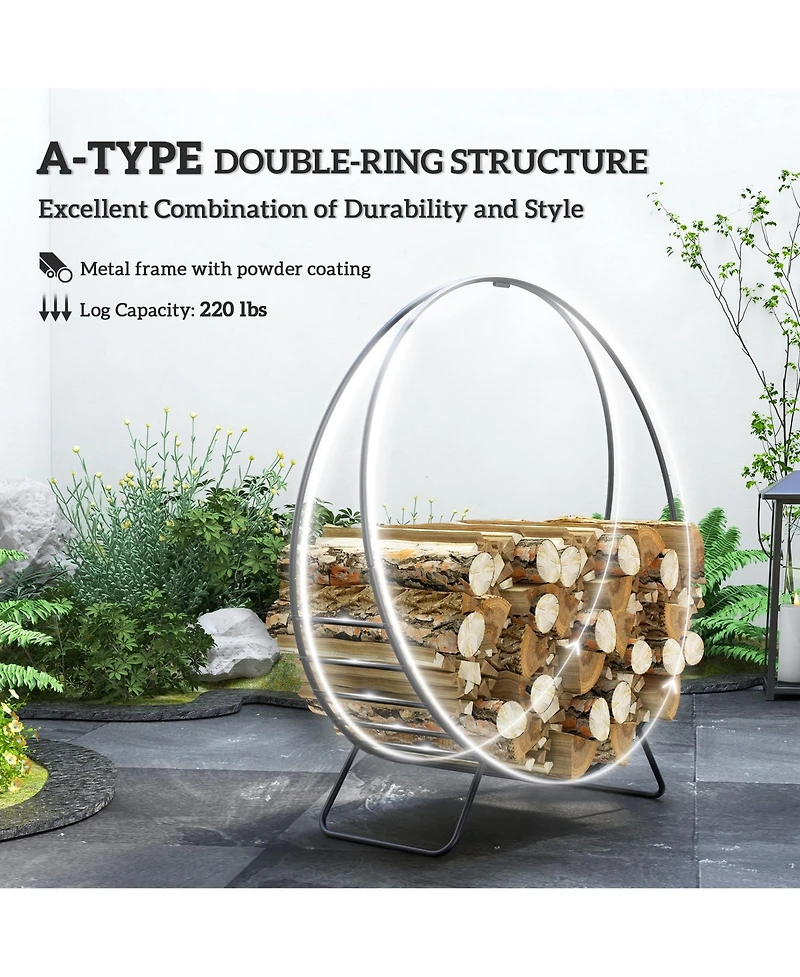 Outsunny 40" Waterproof Firewood Rack with Cover, Outdoor Indoor Log Rack