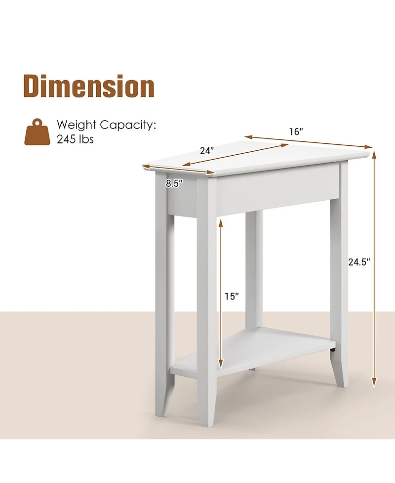 Gymax 2-Tier End Table Irregular Narrow Sofa Side Nightstand w/ Storage Shelf Espresso