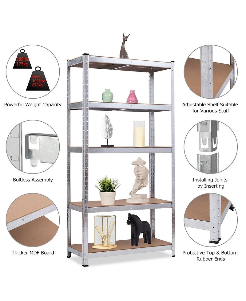 Sugift 72 Inch Storage Shelf Steel Metal 5 Levels Adjustable Shelves