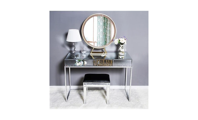 Slickblue Modern Mirrored Glass Table with One Drawer – Stylish Storage Solution