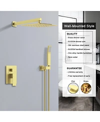 Slickblue Wall-Mounted Shower Faucet Combo Set Rainfall Shower Head & Handheld, Brushed Gold Finish