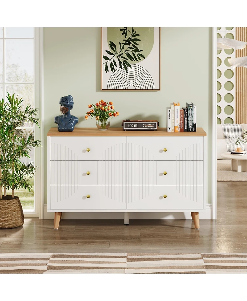 Tribesigns 6 Drawer Dresser, 47" Modern Wood Storage Organizer Chest of Drawers