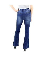 Indigo Poppy Women's Tummy Control Seamed Detail Flare Wide Leg Jean