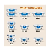 NutriChef 24-Piece Glass Food Storage Container Set with Bpa-Free Airtight Locking Lids, Assorted Sizes